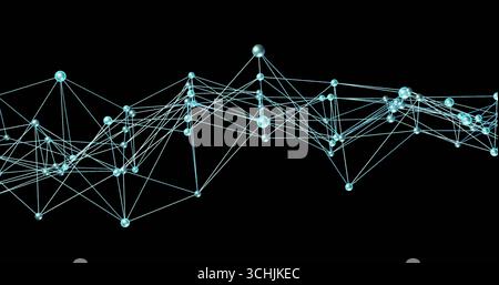 Displaying glowing spheres network forming web-like structure in digital space, with thin lines Stock Photo
