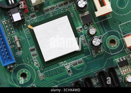 Focus on CPU slots to illustrate the architecture of computer technology, Background of computer equipment motherboard for design in your work concept Stock Photo