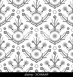 Seamless geometric pattern. Elegant floral motifs, thin lines, and minimal decorative details. Modern monochrome background, luxury texture, and repeating ornament, circles, dots, symmetrical shapes Stock Vector
