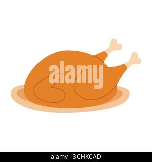 Roasted turkey on a platter. Isolated white background. Flat style vector illustration. Stock Vector