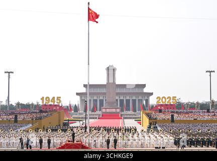 Beijing, China. 3rd Sep, 2025. A grand gathering to commemorate the 80th anniversary of the victory in the Chinese People's War of Resistance against Japanese Aggression and the World Anti-Fascist War is held in Beijing, capital of China, Sept. 3, 2025. Credit: Li He/Xinhua/Alamy Live News Stock Photo