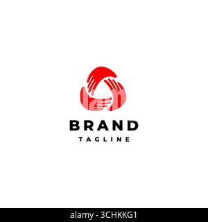 Triangle Hand Unity Icon Logo Design. Three Red Hands Forming Shield Triangle Logo Design. Stock Vector