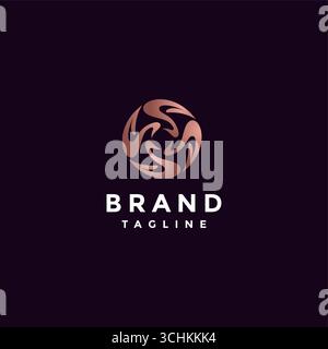 Four Elegant Swans Circling Logo Design. Four Minimalist Swans Circling Rotating Logo Design. Stock Vector