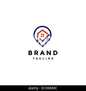 Simple Pin House Check Line Logo Design. Line Home Checking Pin Logo Design. Stock Vector