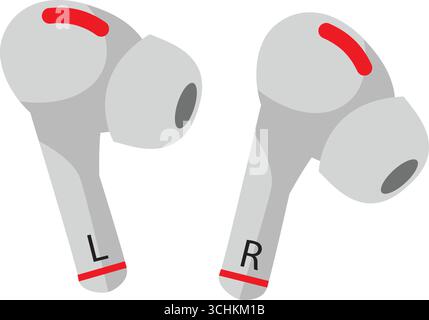 White wireless headphones. The left and right Bluetooth AirPods are on a white background. Vector illustration. Stock Vector