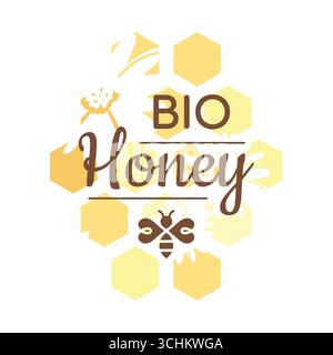 Hexagon Frame with cute honey flowers and bees. Cartoon vector ...