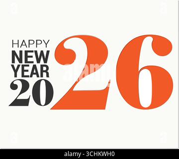 2026 Happy New Year greeting card with abstract paper cut shapes on white background. Vector illustration. Colorful 3D carving art Stock Vector
