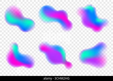 Blurred gradient shapes on white background. Blue and pink fluid soft abstract elements. Vector liquid aura gradation blobs and splashes. Organic mesh Stock Vector