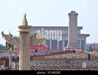Beijing, China. 3rd Sep, 2025. A grand gathering to commemorate the 80th anniversary of the victory in the Chinese People's War of Resistance against Japanese Aggression and the World Anti-Fascist War is held in Beijing, capital of China, Sept. 3, 2025. Credit: Yue Yuewei/Xinhua/Alamy Live News Stock Photo