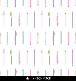 Pencils and pens seamless pattern Stock Vector