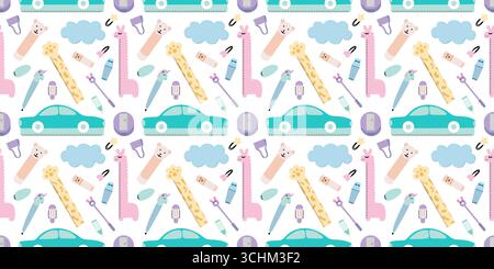 Kawaii school supplies seamless pattern Stock Vector