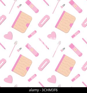 Pink school supplies seamless pattern Stock Vector