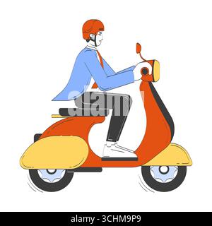 Male commuter riding motor scooter to work doodle cartoon illustration Stock Vector