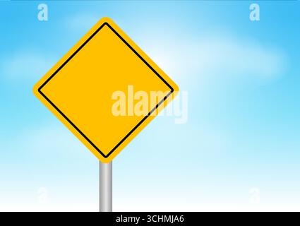 Road Sign Yellow. Empty Road Sign against Blue Sky. Vector Illustration. Stock Vector