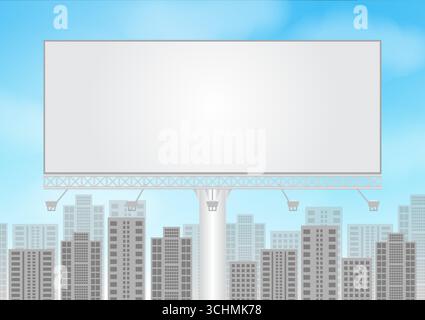 Blank Billboard for Advertising on Blue Sky. Advertising Poster. Billboard Mockup. Blank Banner for Outdoor. Vector Illustration. Stock Vector