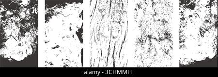 Old wood distress textures. Cracked plank backgrounds and grainy vector overlays. Stock Vector