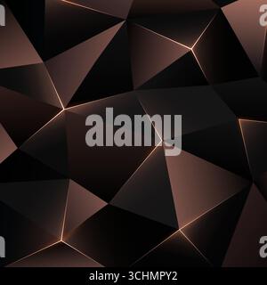 Dark low poly background. Abstract geometric metal backdrop, triangle. Soft coffee color. Shining lines backlight. Brown coffee background triangle Stock Vector