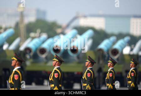 Beijing, China. 3rd Sep, 2025. A grand gathering to commemorate the 80th anniversary of the victory in the Chinese People's War of Resistance against Japanese Aggression and the World Anti-Fascist War is held in Beijing, capital of China, Sept. 3, 2025. Credit: Liu Chan/Xinhua/Alamy Live News Stock Photo