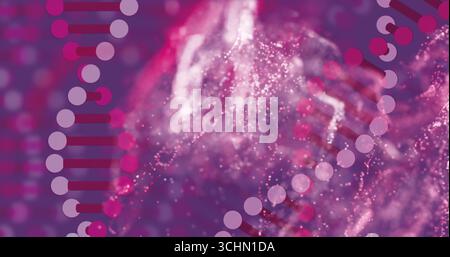 Displaying stylized DNA double helix glowing in digital space, with luminescent particle clouds Stock Photo