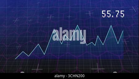 Displaying pale blue fluctuating line graph on dashboard interface, with pixelated label 55 Stock Photo
