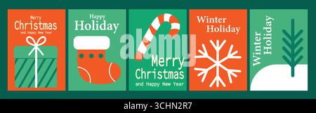 Christmas card in minimalism style. Geometric linear pattern with Christmas and Happy New Year. Christmas abstraction for greetings, invitations, bann Stock Vector