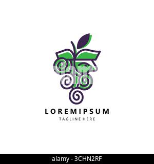 Ancient Greek Figure Head Face combination of grape, logo design template symbol idea Stock Vector