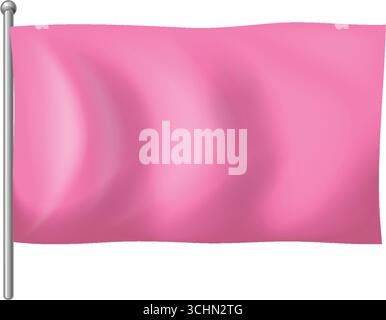 Pink flag with realistic shading, soft gradients, and metallic pole, isolated on clean white background Stock Vector