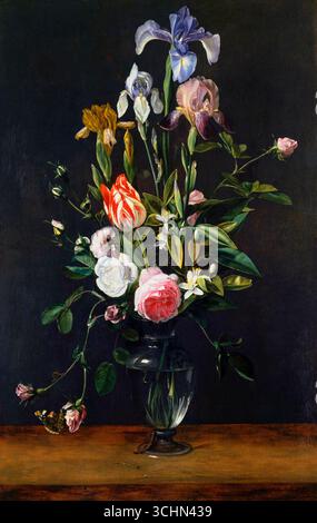 A still life painting by Daniel Seghers featuring a vase of flowers ...