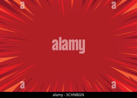 Red comic zoom background. Pop art anime backdrop. Zoom effect creative halftone background. Explosion effect with sunburst. Superhero background Stock Vector