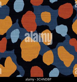 Abstract Camouflage Seamless Pattern on Textured Burlap Background Stock Vector