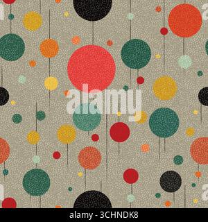 Retro Geometric Circles, Seamless Pattern with Dotted Texture Stock Vector
