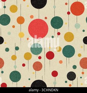 Retro Geometric Circles, Seamless Pattern with Dotted Texture Stock Vector