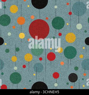 Retro Geometric Circles, Seamless Pattern with Dotted Texture Stock Vector