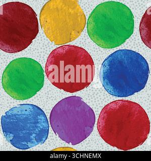 Colorful Watercolor Polka Dots, Seamless Hand-Painted Circle Pattern Stock Vector