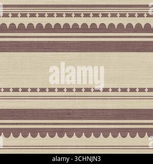 Ethnic Geometric Stripe, Seamless Boho Pattern on Textured Fabric Background Stock Vector