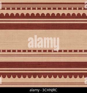 Ethnic Geometric Stripe, Seamless Boho Pattern on Textured Fabric Background Stock Vector