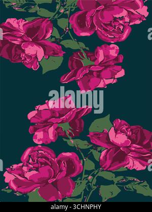 botanical floral, vector, seamless pattern , rose and leaves ,big set, background with flowers Stock Vector