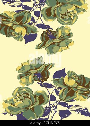 botanical floral, vector, seamless pattern , rose and leaves ,big set, background with flowers Stock Vector