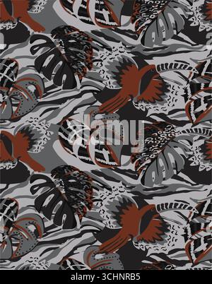Abstract creative seamless pattern with tropical plants and artistic background,ethnic,leaves,leaf,seamless pattern Stock Vector