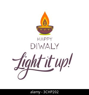 Diwali greeting Light It Up with decorative diya. Stock Vector
