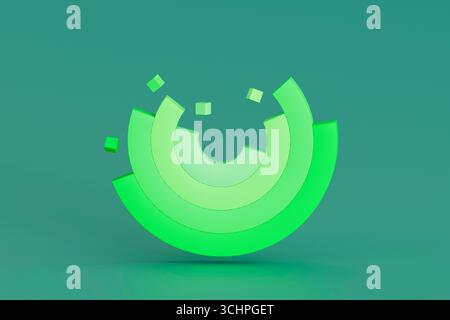 Abstract 3D green circular chart with floating cubes on a teal background. Modern minimal design, no people, ideal for tech, data, or infographic visu Stock Photo