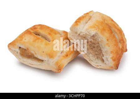 Studio shot of two sausage rolls cut out against a white background Stock Photo