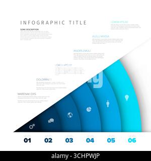This infographic features a sleek gradient design with six levels. Each level is represented with icons and sections for text, creating a clean, moder Stock Vector