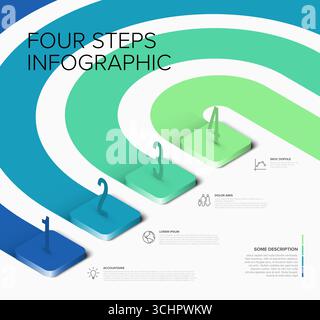 A vibrant four-step infographic design with a gradient color palette, featuring steps numbered 1 to 4 and explanatory text/icons. Ideal for process vi Stock Vector