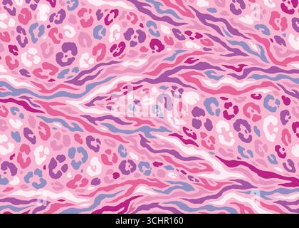 Pink Animal Skin hybrid pattern design. Animal print vector illustration background. Wildlife fur skin design illustration for web, home decor, fashio Stock Vector