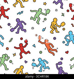 Pickleball doodle seamless pattern. Vector illustration flat design background. Stock Vector