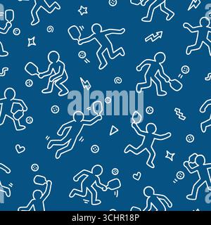 Pickleball doodle seamless pattern. Vector illustration flat design background. Stock Vector