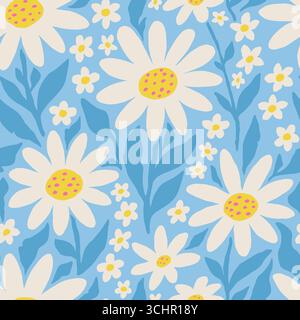 Abstract daisy seamless pattern. Vector illustration flat design background. Stock Vector