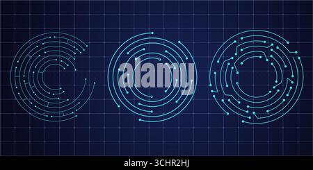 Circuit board circle line dots connection.Futuristic ui Motherboard electronic technology data, electrical board, cpu. Programming science, computer system elements. Vector illustration Stock Vector