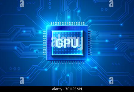 GPU chip banner, 3d rendering processor. Vector Stock Vector